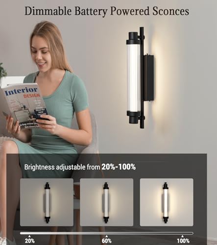 Image of Battery Operated Wall Sconce Set of Two,Rechargeable Wall Sconce 12000mAh Wireless Wall Sconces Not Hardwired Battery Wall Light Dimmable Wall Lighting for Bedroom Livingroom Hallway(Black)