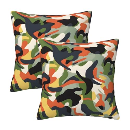 HOSTECCO Camo Military Throw Pillow Covers 18x18 inch Set of 2 Army Camouflage Pillow Cases Doodle Tactical Decorative Cushion Covers for Sofa Couch