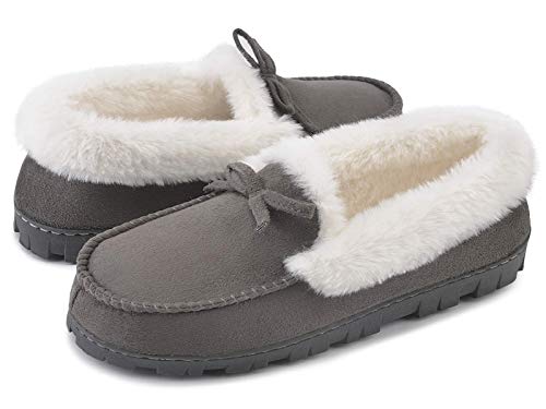 DL Women's Memory Foam Moccasin Slippers Micro Suede with Breathable Faux Fur Lining Slip On House Shoes Micro Indoor & Outdoor