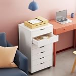 DEVAISE 7-Drawer Office Cabinets, Wood Storage Drawer File Cabinet with Wheels, White - Image 2