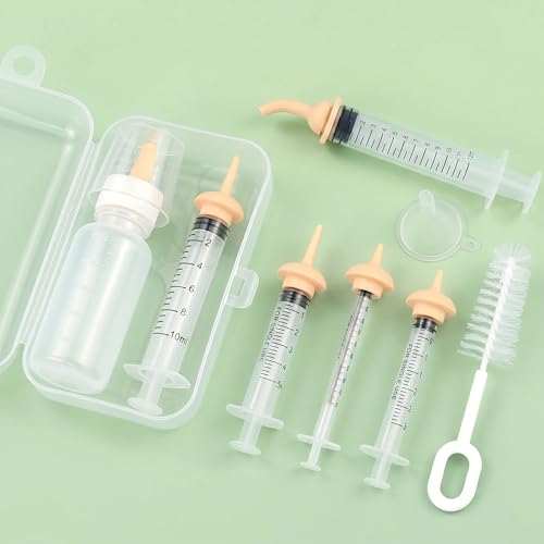 Pet Nursing Kit, Anti-Choke Curved Tip Syringe & Kitten Bottle Feeding Set with Pre-Pierced Silicone Nipples, Formula Dispenser for Newborn Puppies, Kittens, and Wildlife Rehabilitation