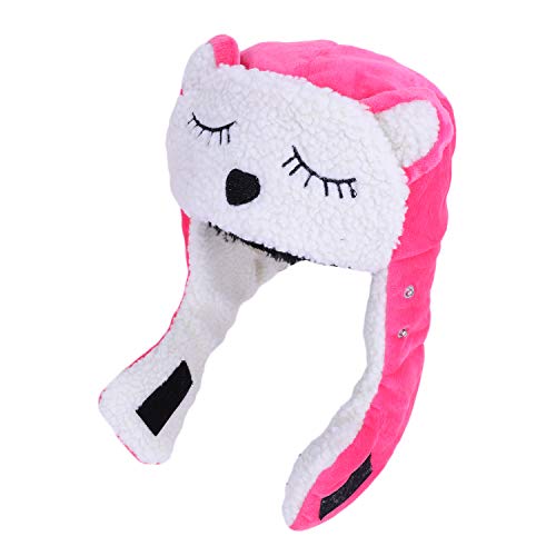 Cartoon Winter Hats Ski Cap For Kids Girls Boys Windproof Thermal Fleece Trapper Hat Outdoor Russian Cap With Ear Flaps Face Mouth Mask Neck Warmer (Pink) #TOP2