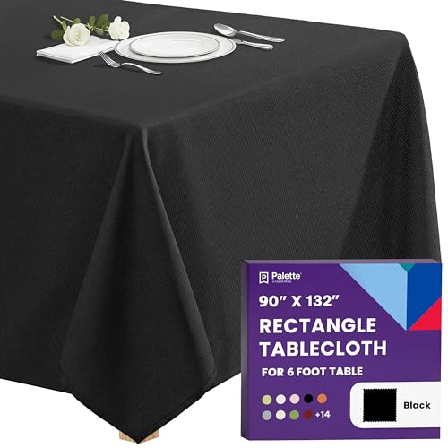 Image of Gee Di Moda Rectangle Tablecloth - 90 x 132 Inch Black Table Cloth for 6 Foot Tables with Floor-Length Drop - Heavy Duty Washable Fabric for Holiday Party, Dinner, Weddings & Baby Shower