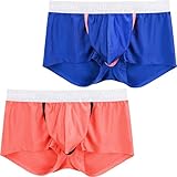 HASWECHYS Men’s Boxer Briefs Sexy Front Open Detached Bulge Pouch Silky Smooth Glossy Access Underwear 2 Pack Mul01 M