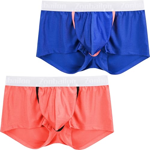 HASWECHYS Men’s Boxer Briefs Sexy Front Open Detached Bulge Pouch Silky Smooth Glossy Access Underwear 2 Pack Mul01 M