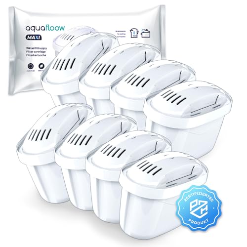 Aquafloow Water Filter Cartridges 8 Pieces for Water Filter Jug | Filter Cartridges Compatible with Brita Maxtra+, Style, Marella, Elemaris, XL, Fun Filter Jugs | Reduction of Limescale and Chlorine