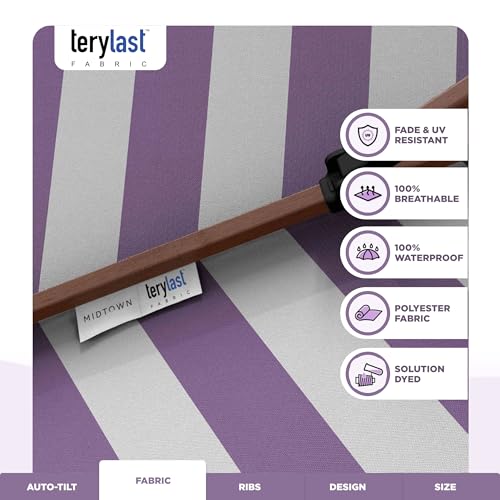 Image of Midtown Umbrellas Wooden 2-8 Ft Patio Umbrella, Midtown Stripes Canopy