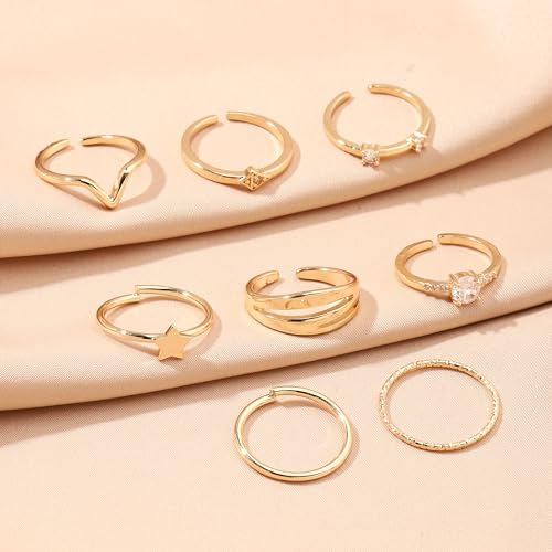 Image of Salty Fashion Nested Nova Finger Rings for Women & Girls | Pack of 8 | Fancy | Adjustable | Stylish & Minimal | Birthday Gift | Aesthetic Jewellery | Accessories for Everyday Wear | Gift for Diwali, Christmas, Marriage, Birthday