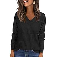 ANRABESS Camisas de manga comprida para mulheres, gola V, túnica para negócios, casual, solta, outono, leve, roupas modernas, 2025, Preto, M