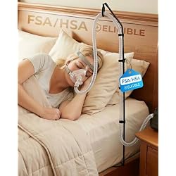 Elviros CPAP Hose Holder for Bed HSA/FSA Hose Hanger, Black | Adjustable Swivel Arm with Elastic Buffer, Under Mattress Tube Stand, Foldable Compact Design with Storage Bag