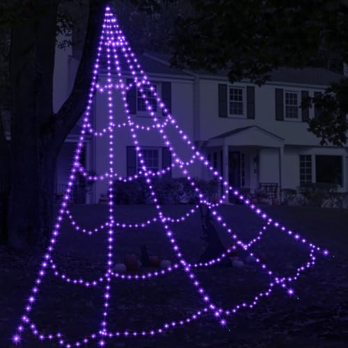 LED Spider Web Lights for Halloween Decorations Outdoor - 616 LEDs 8 Lighting Modes 16.4 Ft Light Up Giant Spider Webs (Purple)