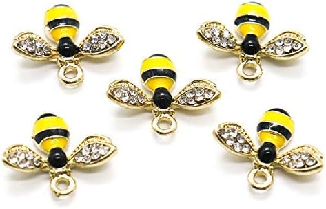Gonioa 10 PCS Crystal Yellow Bee Design Charms Honeybee Charms Pendants for Crafting, Jewelry Making, Necklace, Earrings