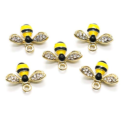 Gonioa 10 PCS Crystal Yellow Bee Design Charms Honeybee Charms Pendants for Crafting, Jewelry Making, Necklace, Earrings