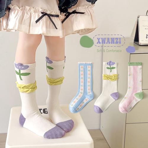 Girls Socks Cute Novelty Over the Calf Knee High Socks 3 Pairs 1-12 Years3