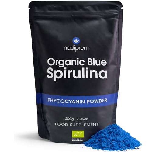 Espirulina Azul en Polvo 200g Ecológica Nadiprem (Ficocianina) | Blue Spirulina Orgánica | Colorante Alimentario Natural | Fácil Disolución para Batidos y Repostería