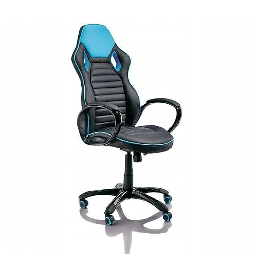 Totò Piccinni Sedia RACING Gaming Ergonomica Girevole in similpelle con rotelle e poggiatesta (Nero/Azzurro)