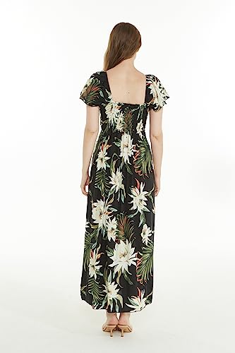 Image of Family Matching Hawaiian Clothes, Wispy Cereus Black | Lightweight 100% rayon • Family matching outfits • Tropical floral print • Beach vacations • Luaus • Cruises • Family photos