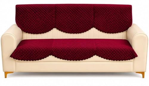 Image of Velvet Quality Raising Quilt Patterns Sofa Covers Set (Red, 3 Seater)