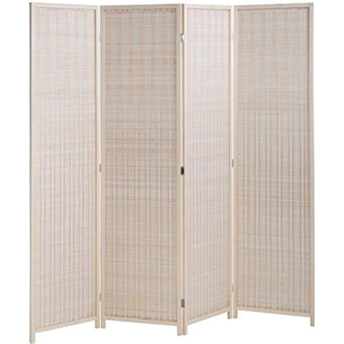 FDW Bamboo Room Divider Folding Privacy Wooden Screen 4 Panel 72 Inches High 17.7 Inches Wide Room Divider for Bedroom Office Study,Natural