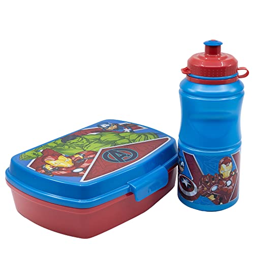 Stor 74173 Back to School Set in Gift Box (Sport Easy Hold Bottle 380 ML and Rectangular SANDWICHERA) Avengers Heraldic Army Lunch, Plastic