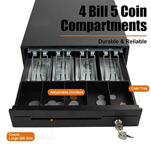 Sgorlds 14" Cash Register Drawer For Pos Machine With 4 Bill 5 Coin Fully Removable Cash Drawer Tray Coin Compartment,12-24V,Rj11/Rj12 Compatible,Key Lock #TOP2