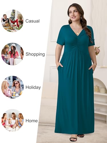 Image of PEVRL Plus Size Maxi Dresses for Women Summer Casual Short Sleeve Long Dress with Pockets 1X-5X
