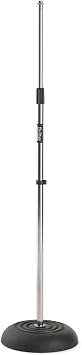 On-Stage MS7201C Round-Base Mic Stand Supports Dynamic and Condenser Microphones, Height Adjustable 33"60", Standard 5/8"-27 Threading, 7 lb, 10" Metal Base, Rubber Feet, Cable-Management Clip