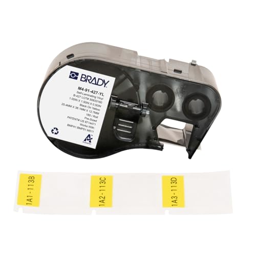 Brady Etichette in Vinile autolaminante per Stampante Etichette BMP41/BMP51/BMP53/M511-180 Etichette Industriali Adesive - Nero su giallo, trasparente (25,40 mm (L) x 38,10 mm (A)) - M4-91-427-YL