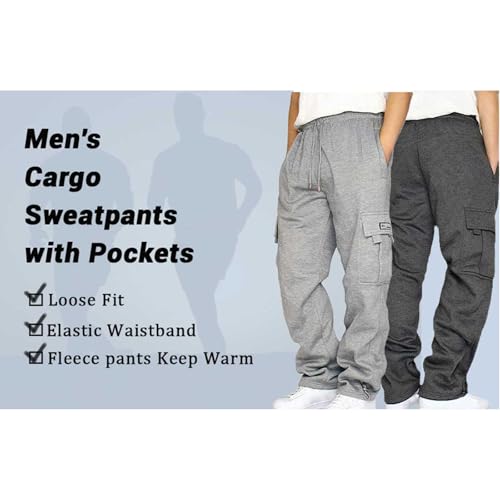 Men's Cargo Sweatpants Casual Fleece Joggers Loose Fit Open Bottom Fleece Hiking Jogger Cargo Sweatpants for Men2