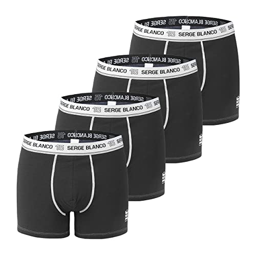 Serge Blanco Boxer Homme Coton, Calecon Homme, Stretch, Agréable (Lot de 4), Noir, Taille M Cover