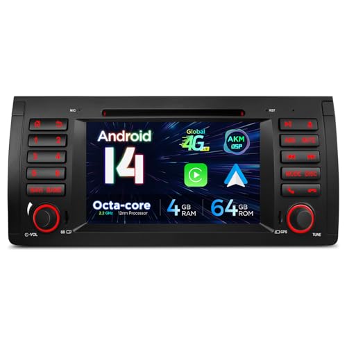 XTRONS Android 14 Car Stereo for BMW X5 E53 (1999-2006), 7 Inch IPS Touch Screen Head Unit GPS Navigation Bluetooth Built-in DSP Support CarPlay Android Auto 4G LTE DVD TPMS Backup Camera (4+64G)