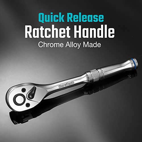 Duratech 3/8-Inch Drive Ratchet, Quick-Release Ratchet Wrench, 72-Tooth, Reversible Switch, Full-Polished Chrome Plating, Alloy Steel #TOP5