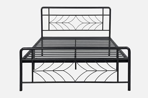 Image of Vara Metal Queen Size Bed Without Storage | Wrought Iron Double Bed with Headboard & Footboard | Sturdy Powder Coated Platform Bed Queen Size Cot for BedroomLivingRoom Black (75x60)