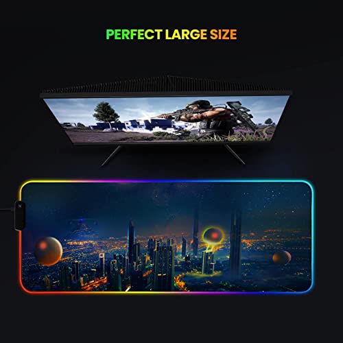 Image of Extended RGB Gaming Mouse Pad, (800mm x 300mm x 4mm) Extra Large Gaming Mouse Mat for Gamer, Waterproof Office Desktop Mat with 12 Lighting Mode (City Height)