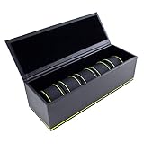 Caddy Bay Collection Carbon Fiber Pattern Watch Case Box Holds 5 Watches with Green Stripe/Stitching
