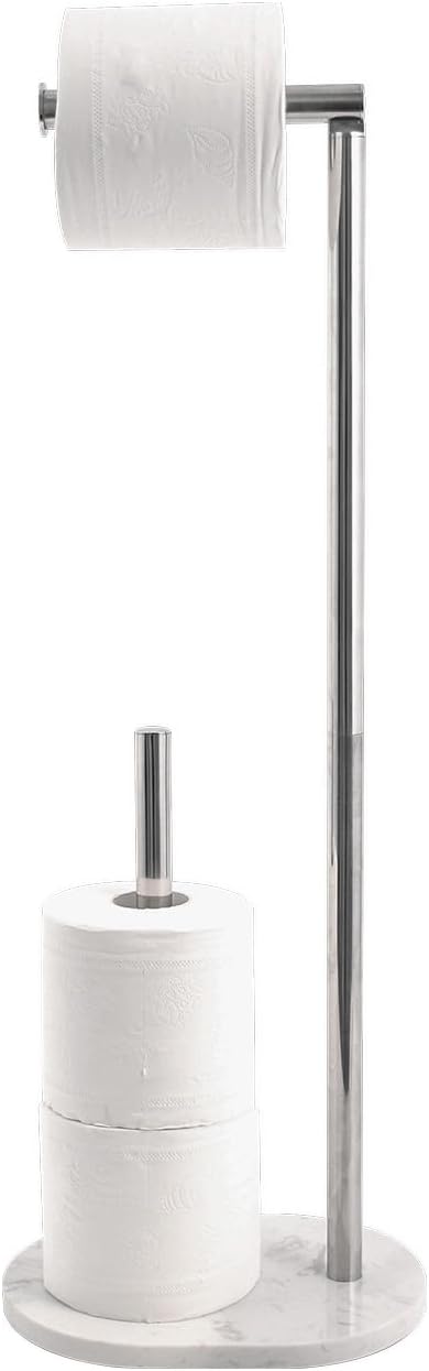 Cameo Bathroom Toilet Paper Free Standing - Tissue Roll Holder, Stainless Steel Rustproof, Non-Slip Stable Marble Base
