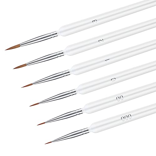6pcs Fine Detail Paint Brush, Miniature Detail Paint Brushes with 6 Sizes Wooden Fine Tip Paint Brush for Watercolor Painting Acrylic Art Painting Model Drawing (White)