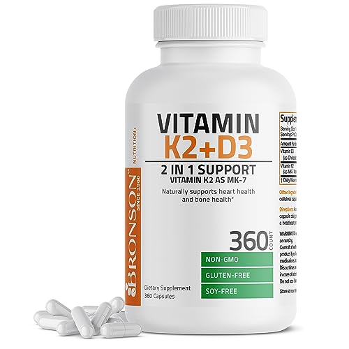 Bronson Vitamin K2 (MK7) with D3 Supplement Non-GMO Formula 5000 IU Vitamin D3 & 90 mcg Vitamin K2 MK-7 Easy to Swallow Vitamin D & K Complex, 360 Capsules