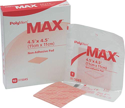 PolyMem Max Non-Adhesive Wound Dressing, Sterile, Foam, 4.5' X 4.5' Pad, 5045 (Box of 10) PolyMem Max Non-Adhesive Wound Dressing, Sterile, Foam, 4.5' X 4.5' Pad, 5045 (Box of 10)