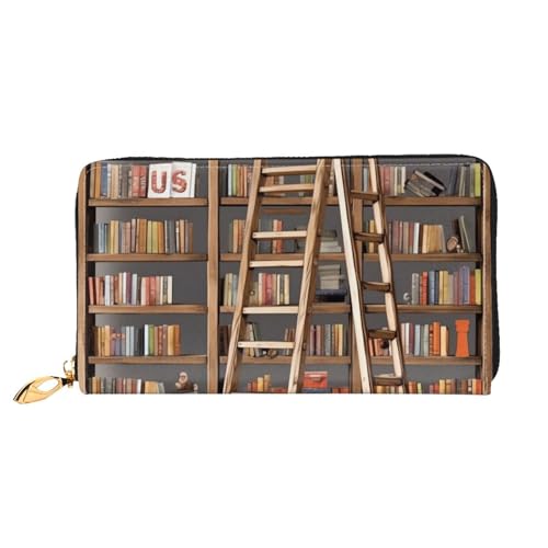 Funny Book Shelves Collection and Ladder Women's Wallet Large Capacity Credit Card Holder Zip Phone Clutch Ladies Travel Purse