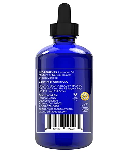 Radha Beauty - Lavender Essential Oil 4Oz - Premium Therapeutic Grade, Steam Distilled For Aromatherapy, Relaxation, Laundry, Meditation, Massage #TOP3
