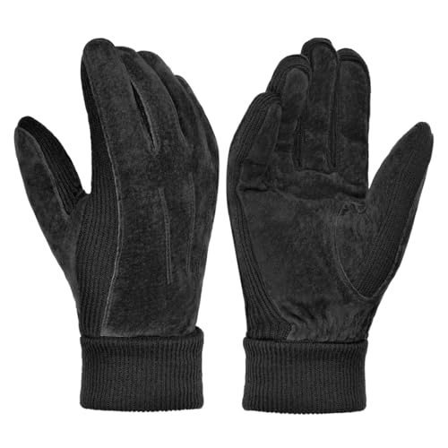 Harssidanzar Gants d'hiver pour homme en laine polaire chaude doublée de daim SM045EU,Noir,Taille M