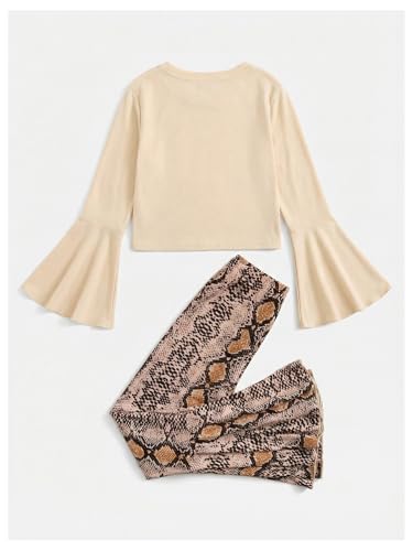 Image of WDIRARA Girl's 2 Piece Flounce Sleeve Top and Leopard Print Bell Leg Bottom Pants Set
