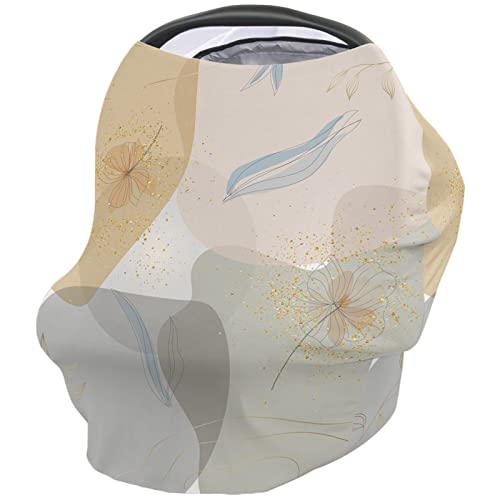 Nursing Cover for Breastfeeding Scarf, Floral Leaves Color Block Baby Car Covers Super Soft Multi Use for Canopy Shopping Cart Cover Blanket Stroller Cover