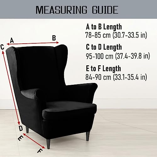 Image of HOKIPO Original Velvet Wingback Chair Cover, Stretch Fitted, Removable Washable Furniture Protector Slipcover, Black (AR-4761-BLK)