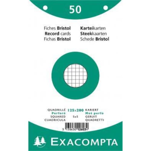 Lot de 24 50 fiches Bristol blanc 125x200 quadrillé 5x5 perforées sous film
