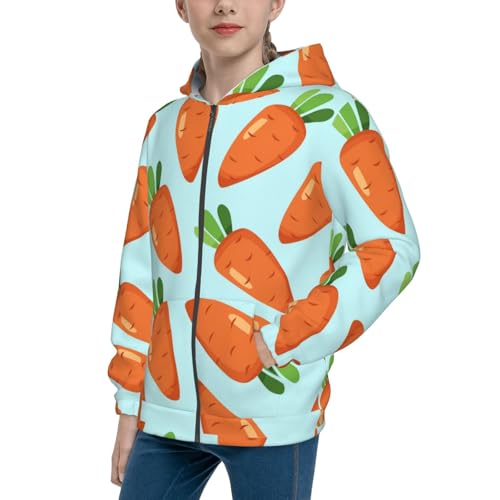 Cartoon Carrot Kids Pullover Hoodies Boys Zip Up Sweatshirts Girls Athletic Clothes with Pocket