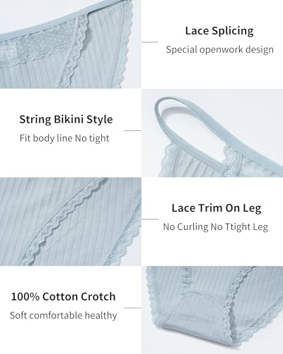 Image of LEVAO Cotton Underwear for Women, Lace Cut Out String Bikini Panties S-3XL | 95% cotton, Sexy string bikini underwear for leggings, jeans, dresses and daily wear comfort