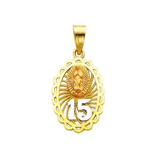 The World Jewelry Center 14k Real Tri Color Gold 15 A?os Pendant with 1.5mm Diamond Cut Chain Necklace2