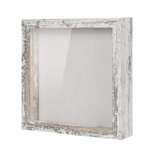 Muzilife 3D Bilderrahmen zum Befüllen mit Glasscheibe, 22x22 cm-Tiefer Holz Rahmen Objektrahmen Shadow Box, als Geschenk für Familie Freunde, Fotos Erinnerungsbox (Vintage-Weiß, 22x22cm)